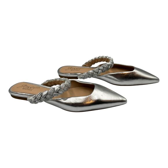 Jewel Badgley Mischka Braided Strap Pointed Toe Flat Mules Silver Size 6 - Picture 5 of 8